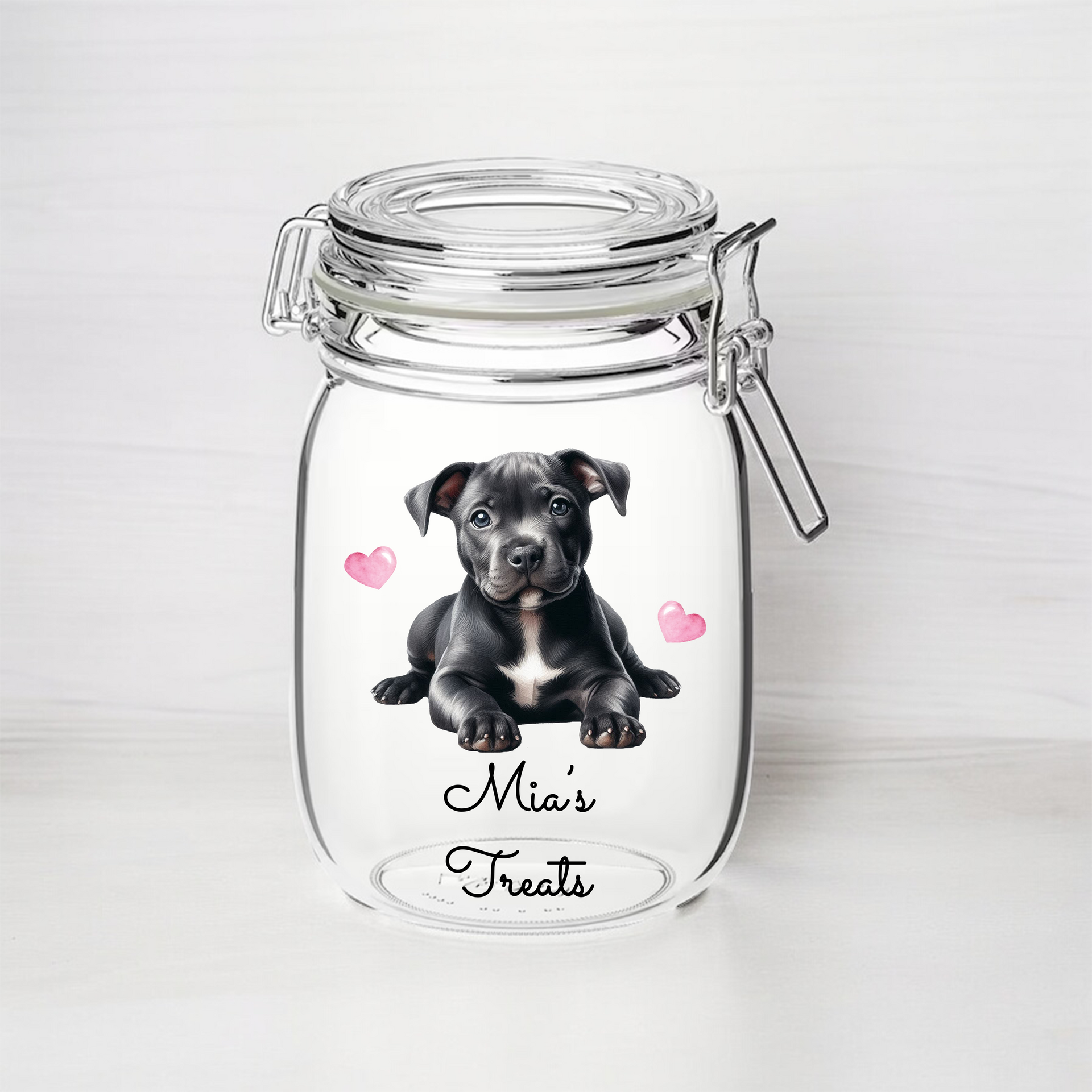 Personalised Staffordshire Bull Terrier Dark Grey Dog Treat Kilner Floppsie Moppsie