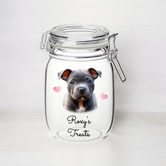 Personalised Staffordshire Bull Terrier - Grey - Dog Treat Kilner Style Gift Jar  - DGJR43