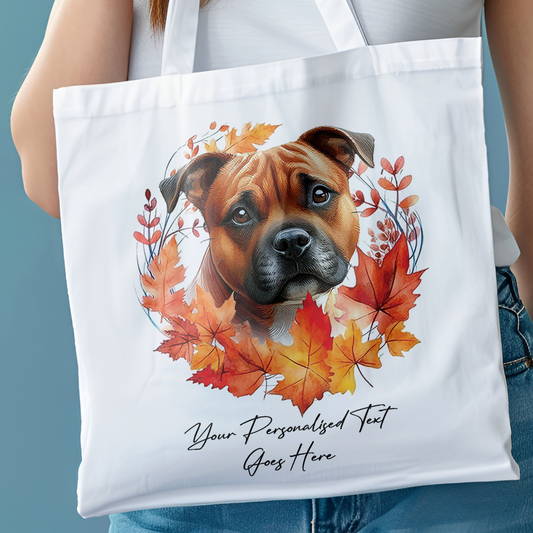 Personalised Dog Autumn Wreath Red Staffordshire Bull Terrier Tote Bag