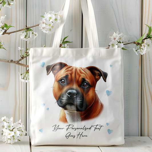 Personalised Dog Love Hearts Red Staffordshire Bull Terrier Tote Bag