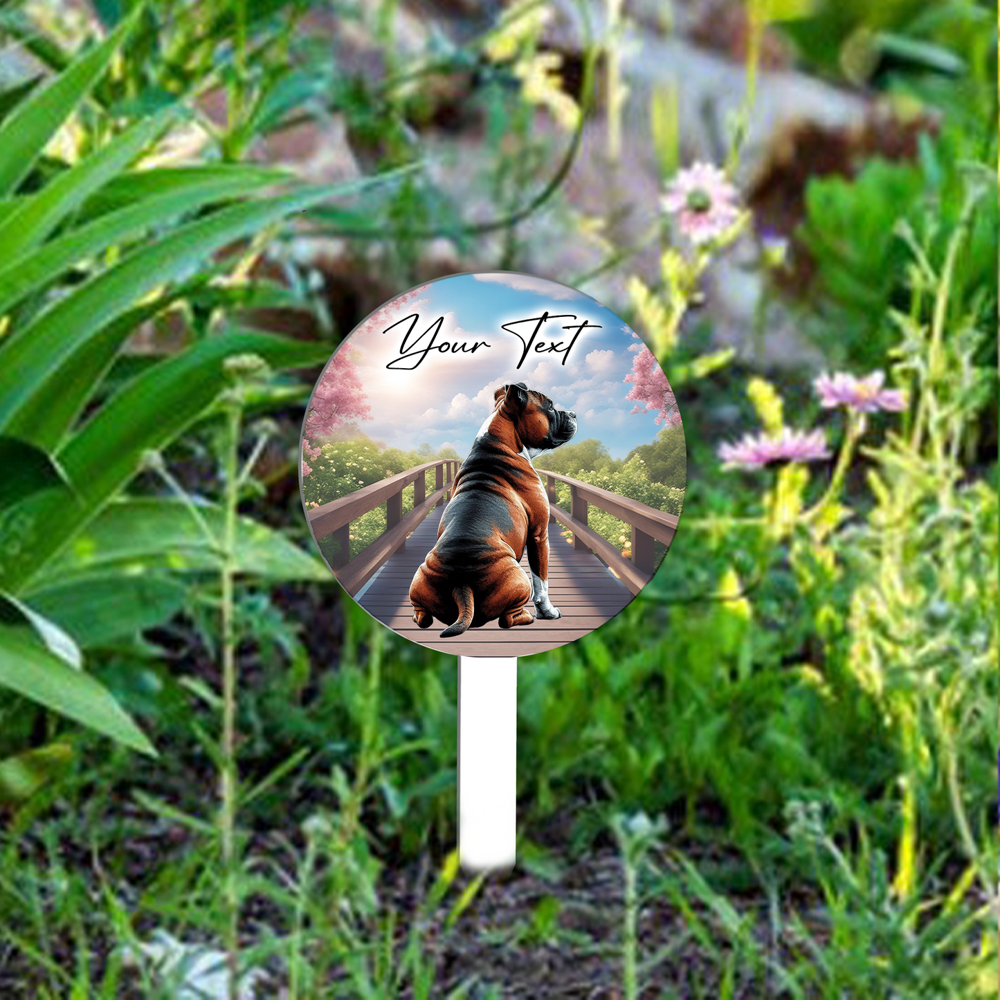 Personalised Bridge Dog Grave Marker - Red Staffordshire Bull Terrier