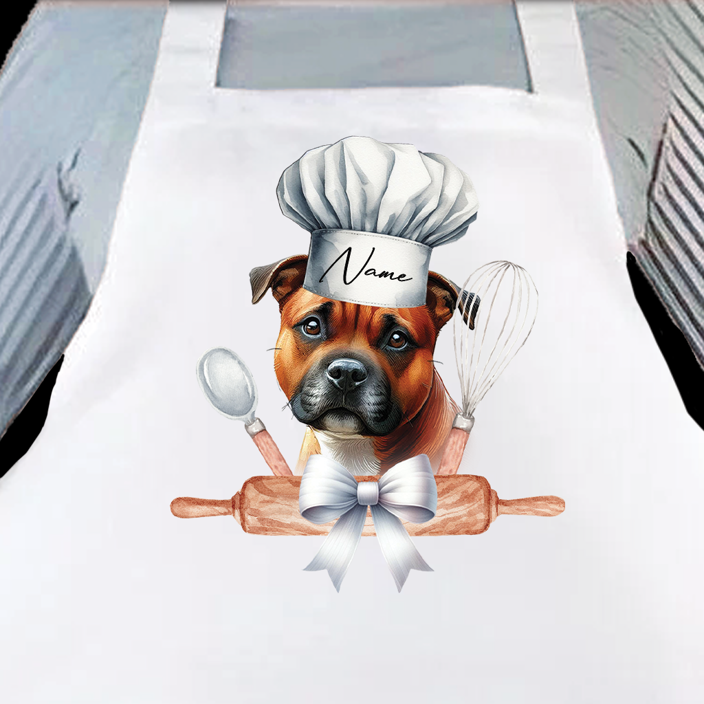 Personalised Pet Chef Dog – Staffordshire Bull Terrier - Keepsake Gift Kitchen Baking Cooking Apron, by Floppsie Moppsie – floppsiemoppsie at floppsiemoppsie.co.uk