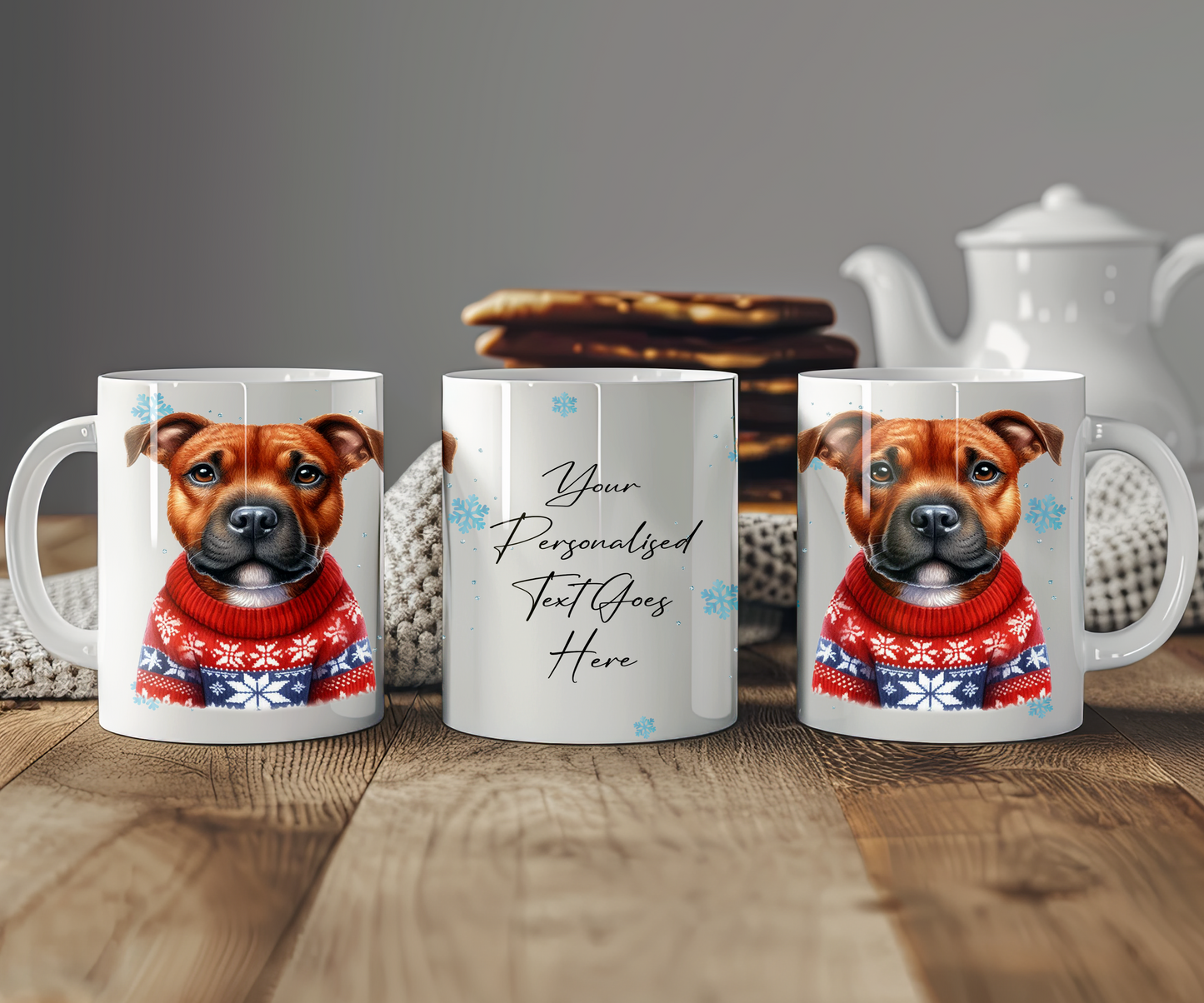 Personalised Red Staffordshire Bull Terrier - Dog Christmas Jumper Gift Mug