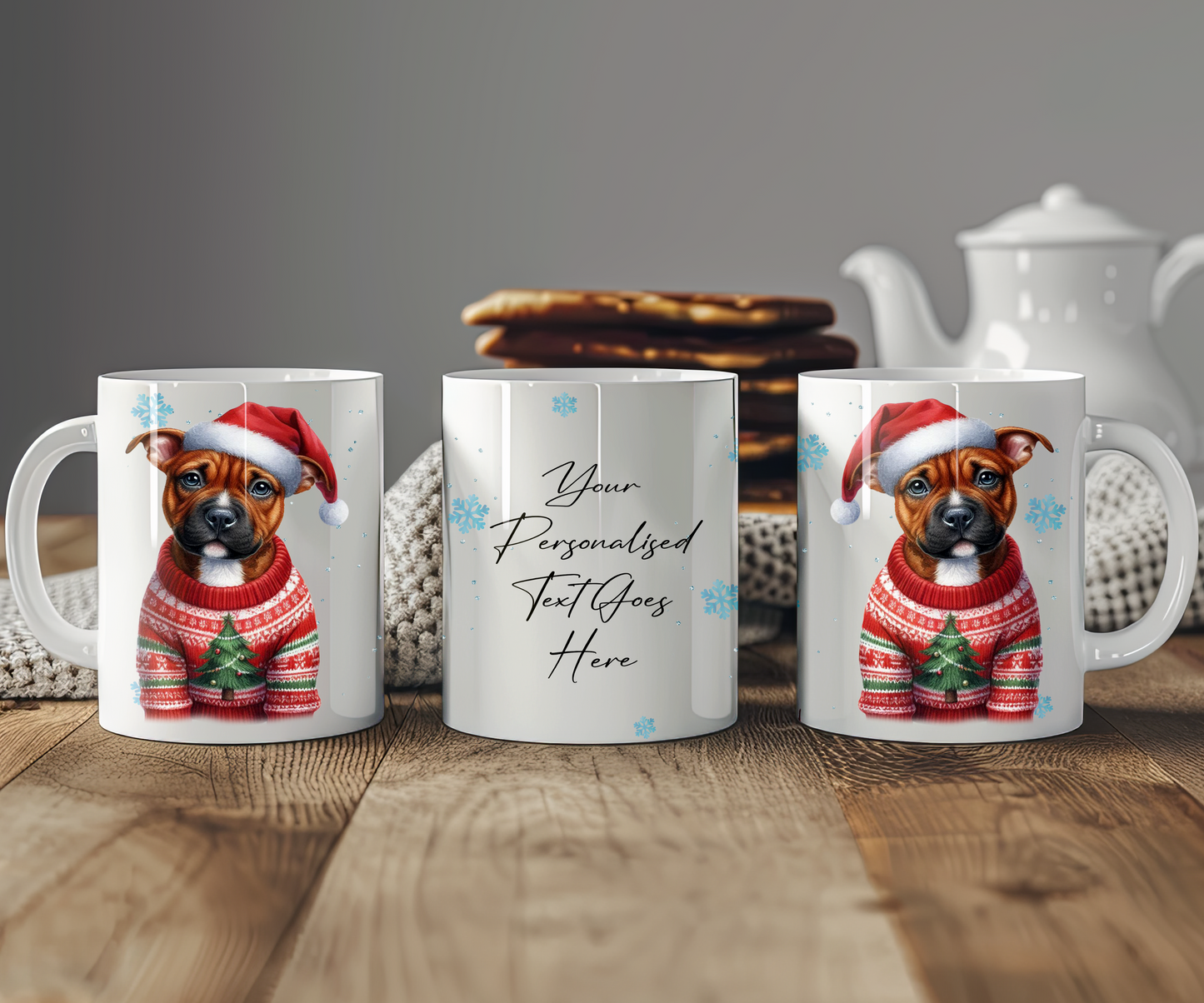 Personalised Red Staffordshire Bull Terrier - Dog Christmas Jumper Gift Mug - Style B