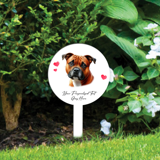 Personalised Dog Love Heart Grave Marker - Red Staffordshire Bull Terrier