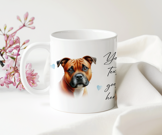 Personalised Dog Gift Mug - Red Staffordshire Bull Terrier with Custom Message and Optional Hearts