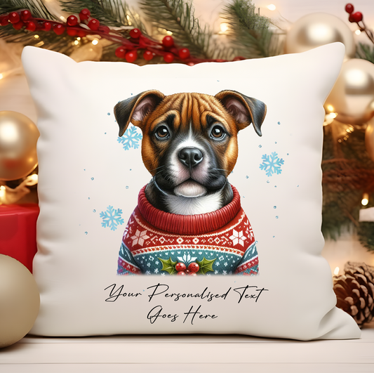 Personalised Staffordshire Bull Terrier Dog Christmas Jumper Cushion Cover Gift