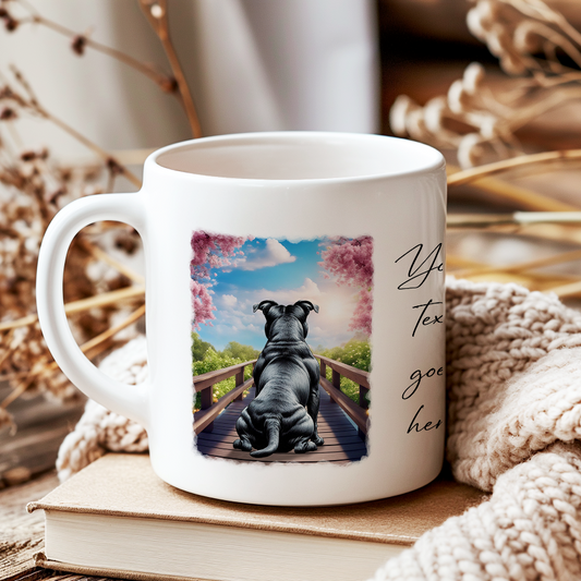 Personalised Bridge Dog Memorial Black Staffordshire Bull Terrier - Keepsake Gift Mug, by Floppsie Moppsie – floppsiemoppsie at floppsiemoppsie.co.uk