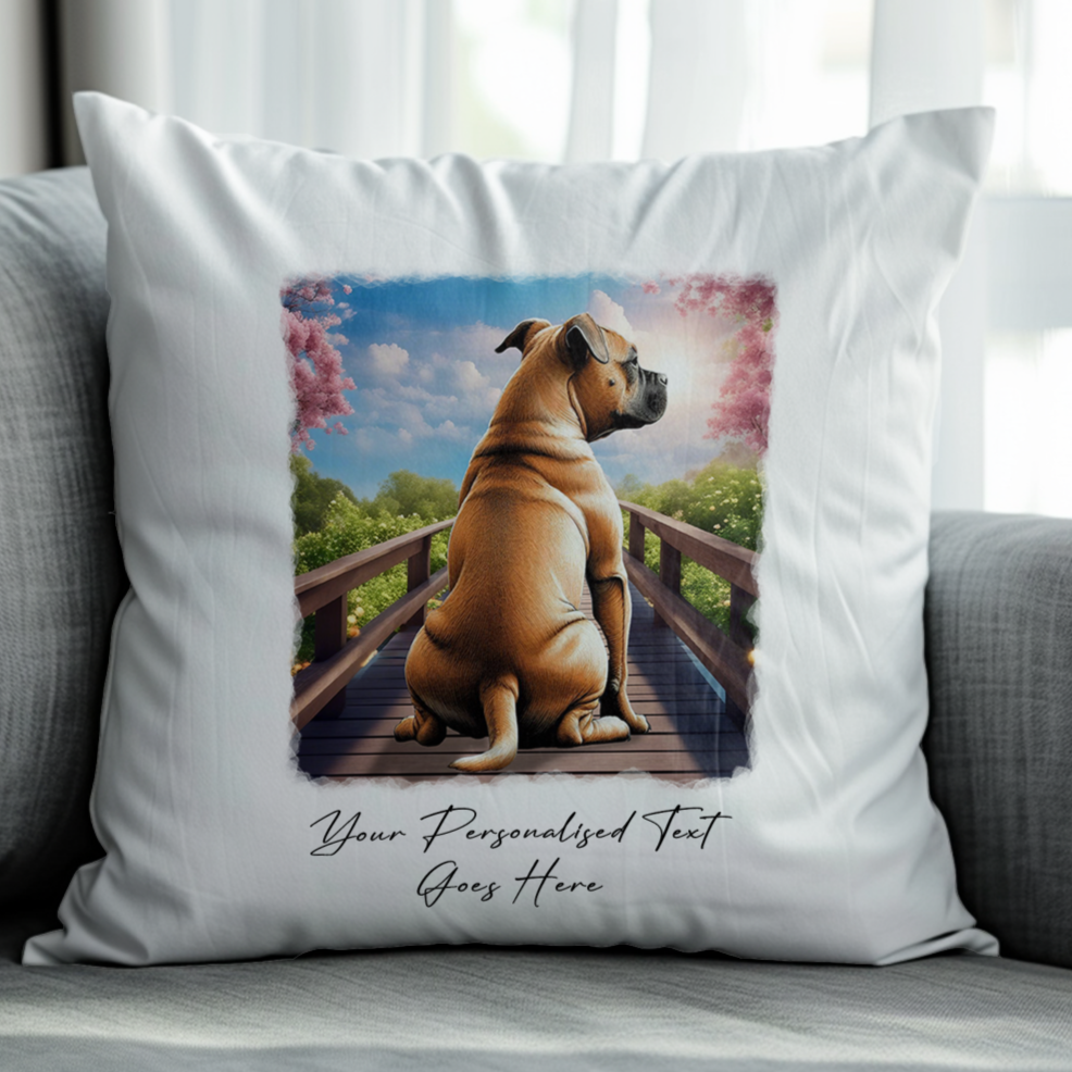 Personalised Bridge Dog Memorial Staffordshire Bull Terrier - Keepsake Gift Cushion, by Floppsie Moppsie – floppsiemoppsie at floppsiemoppsie.co.uk