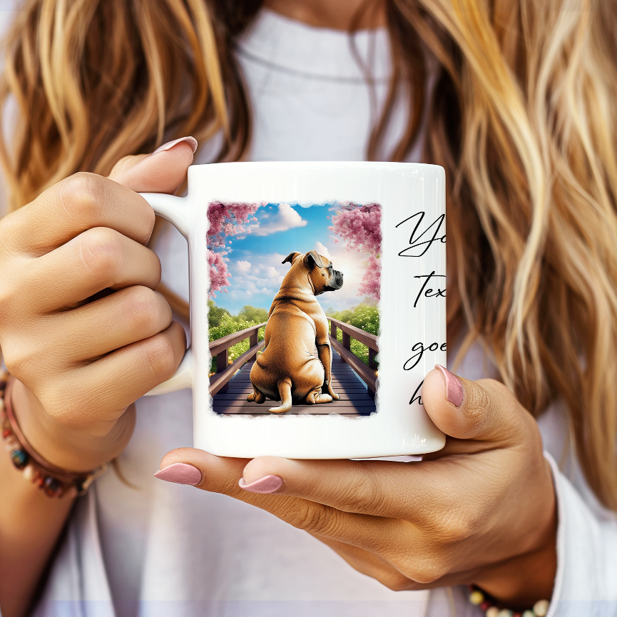 Personalised Bridge Dog Memorial Staffordshire Bull Terrier - Keepsake Gift Mug, by Floppsie Moppsie – floppsiemoppsie at floppsiemoppsie.co.uk