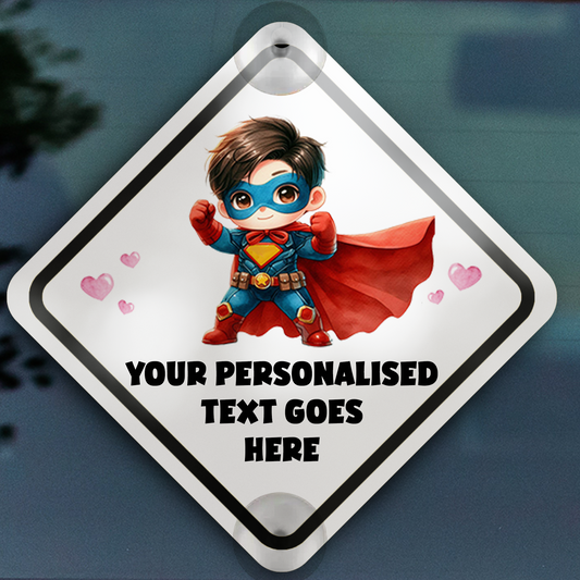 Personalised Baby Child On Board Car Window Sign - Superhero