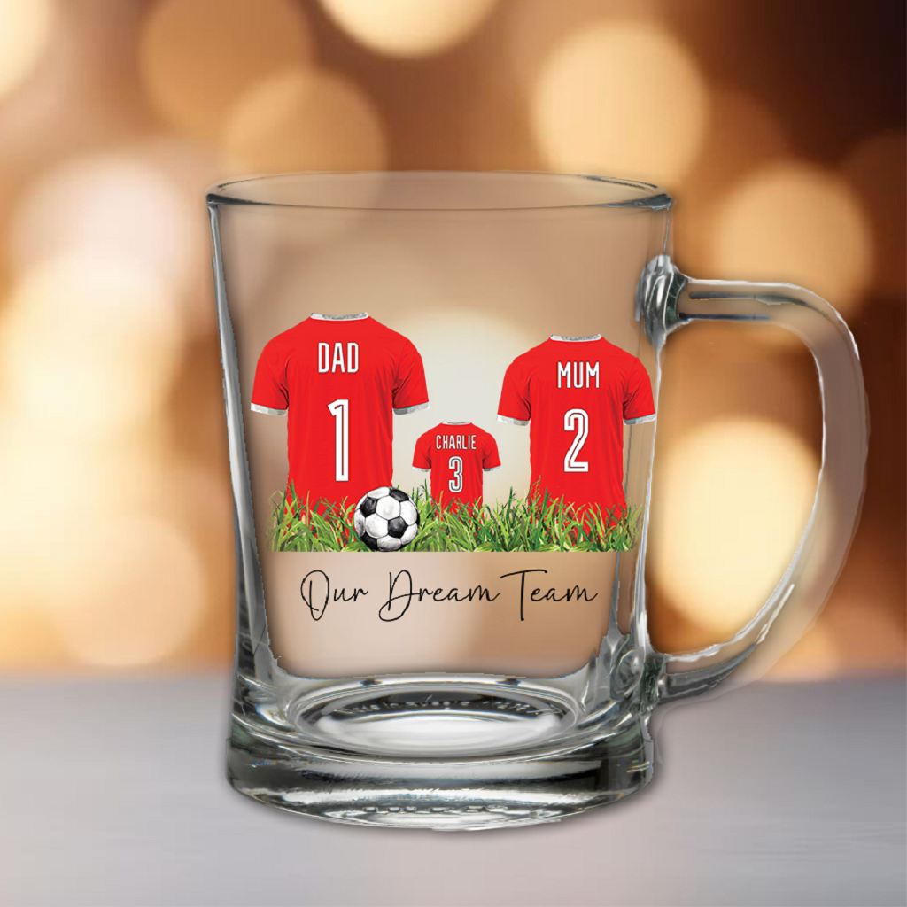 Personalised Three Football Team Shirts Tankard Gift