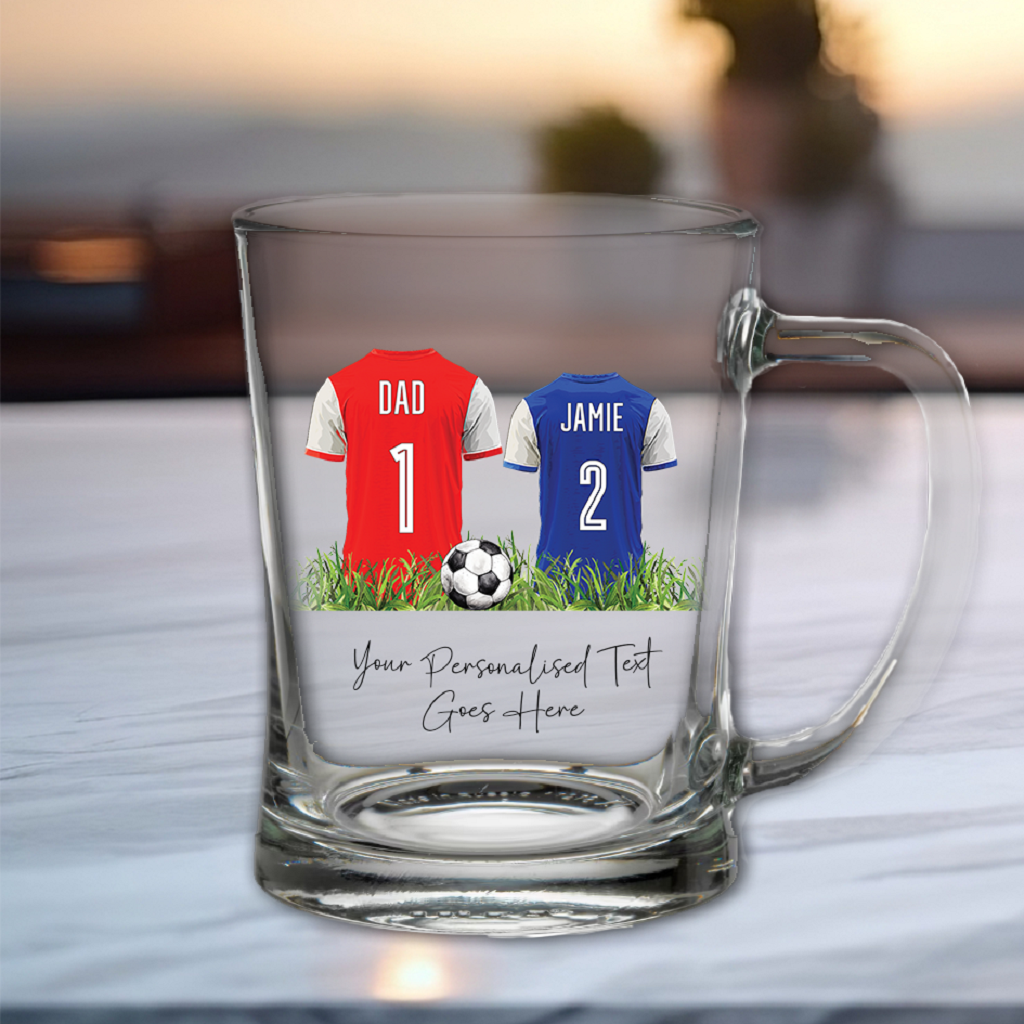 Personalised Two Football Team Shirts Tankard Gift