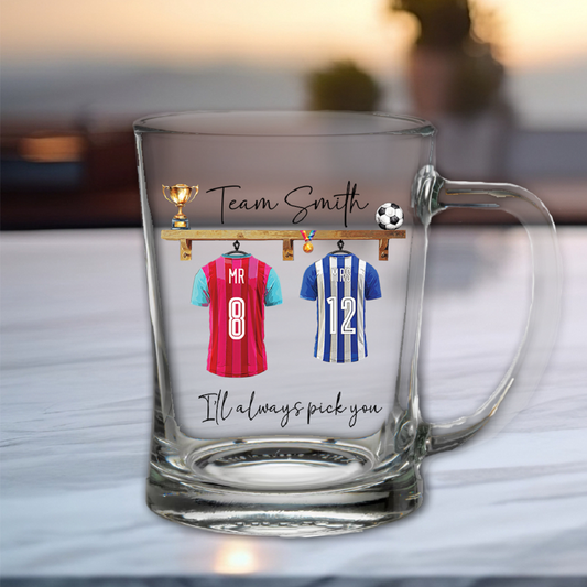 Personalised Two Football Team Shirts Hanging Tankard Gift