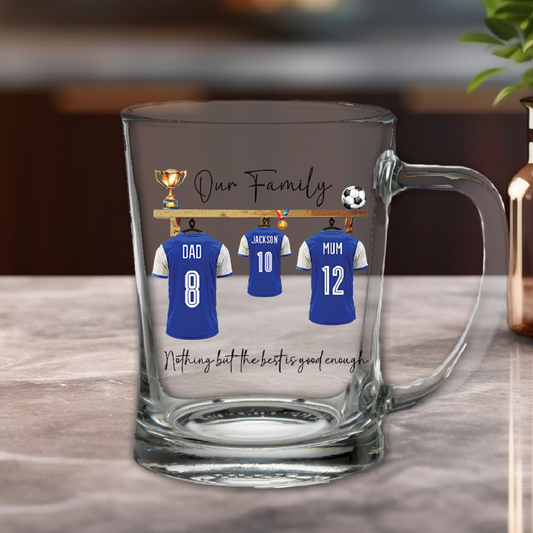 Personalised Three Football Team Shirts Hanging Tankard Gift