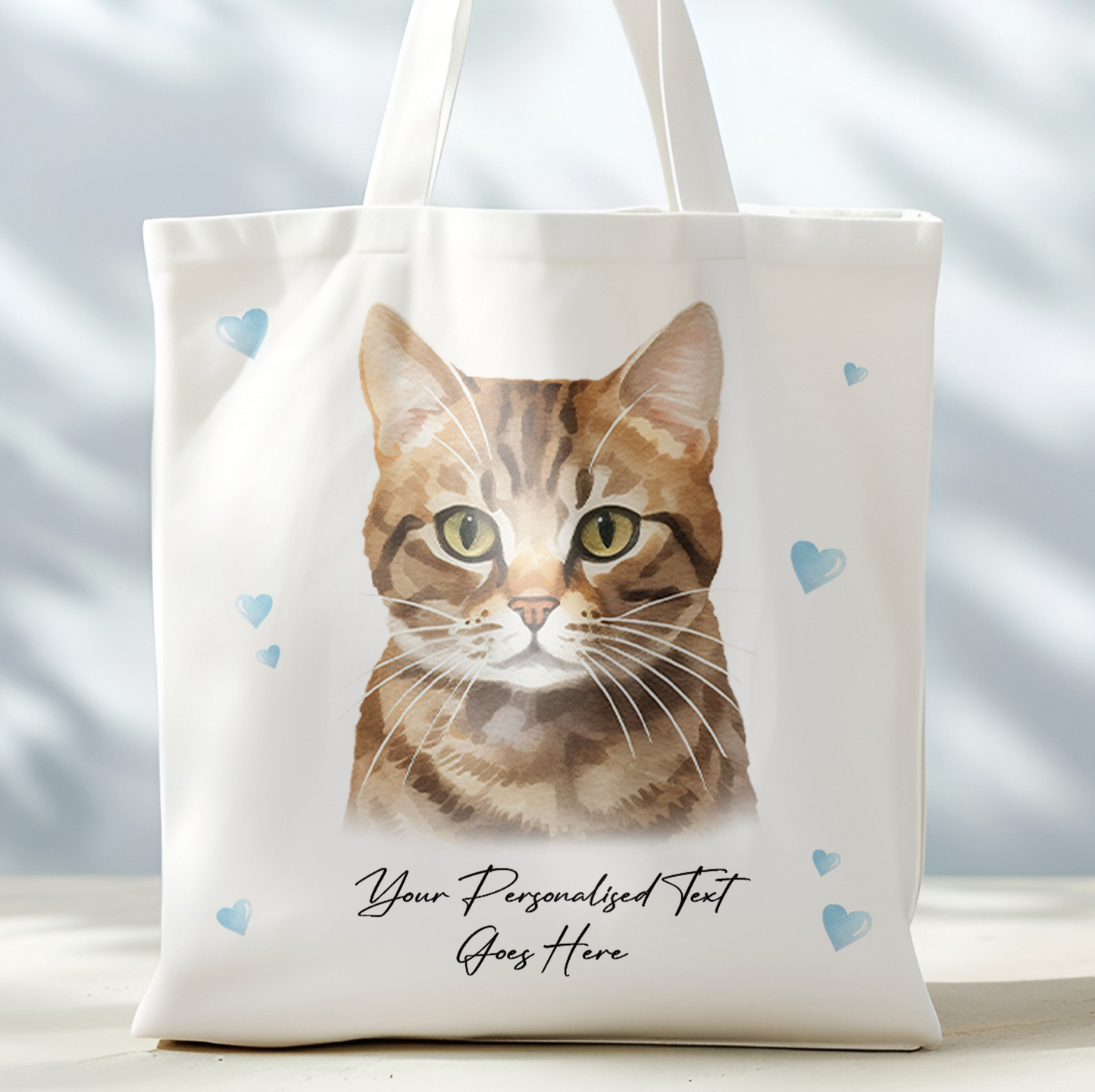 Personalised Cat Love Hearts Tabby Bramble Tote Bag