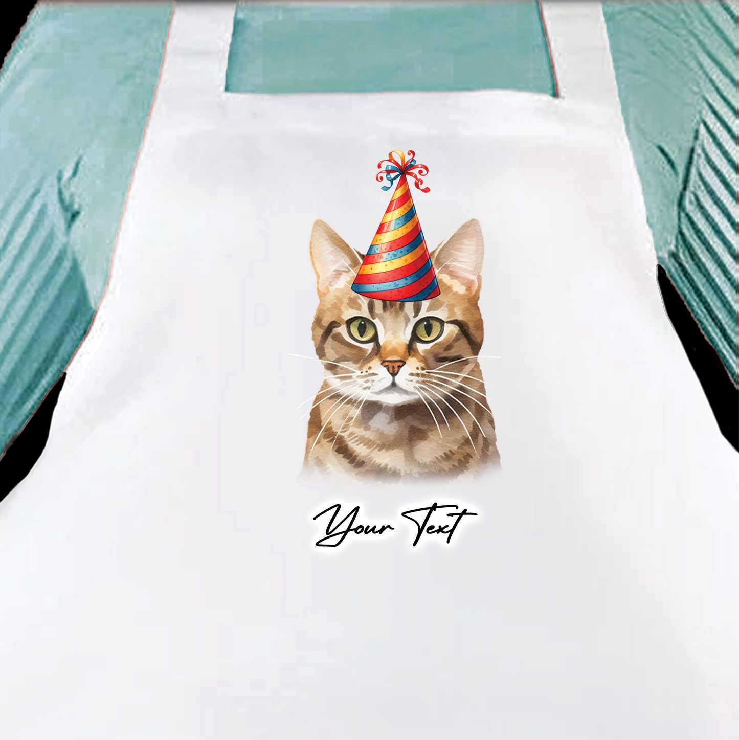 Personalised Cat Birthday Party Hat Cooking Apron - Tabby Bramble