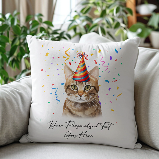 Personalised Tabby Bramble Birthday Party Hat Cat - Cushion Cover Gift