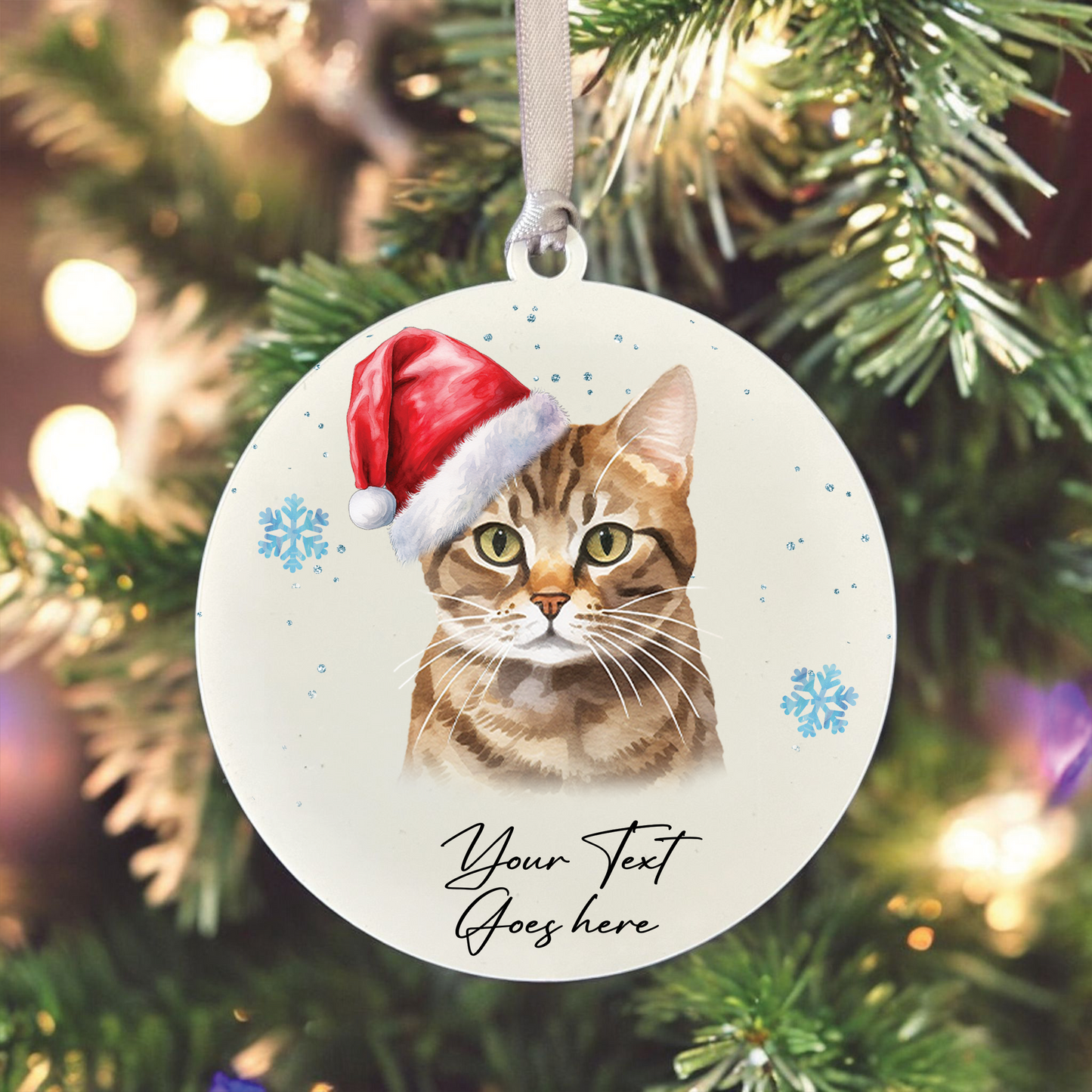 Personalised Christmas Tabby Bramble in Santa Hat - Hanging Cat Bauble Decoration