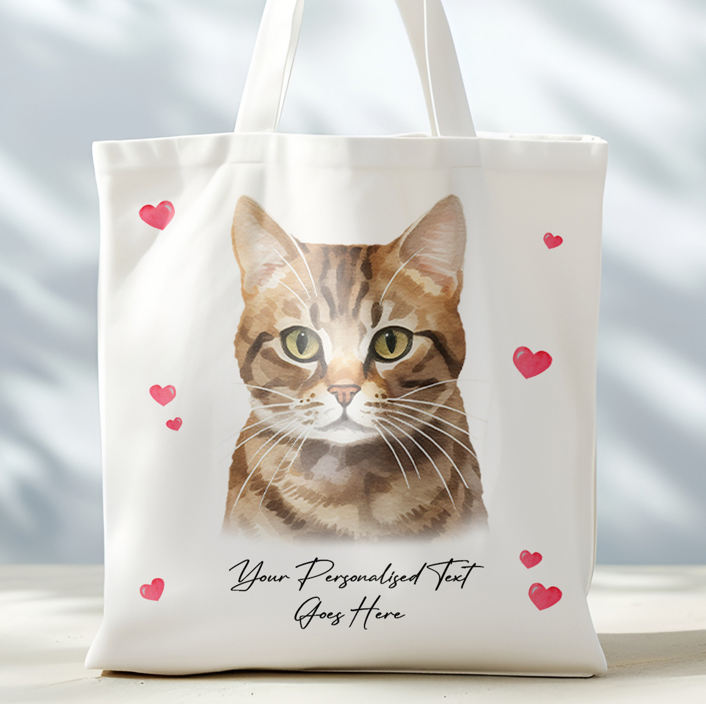 Personalised Cat Love Hearts Tabby Bramble Tote Bag