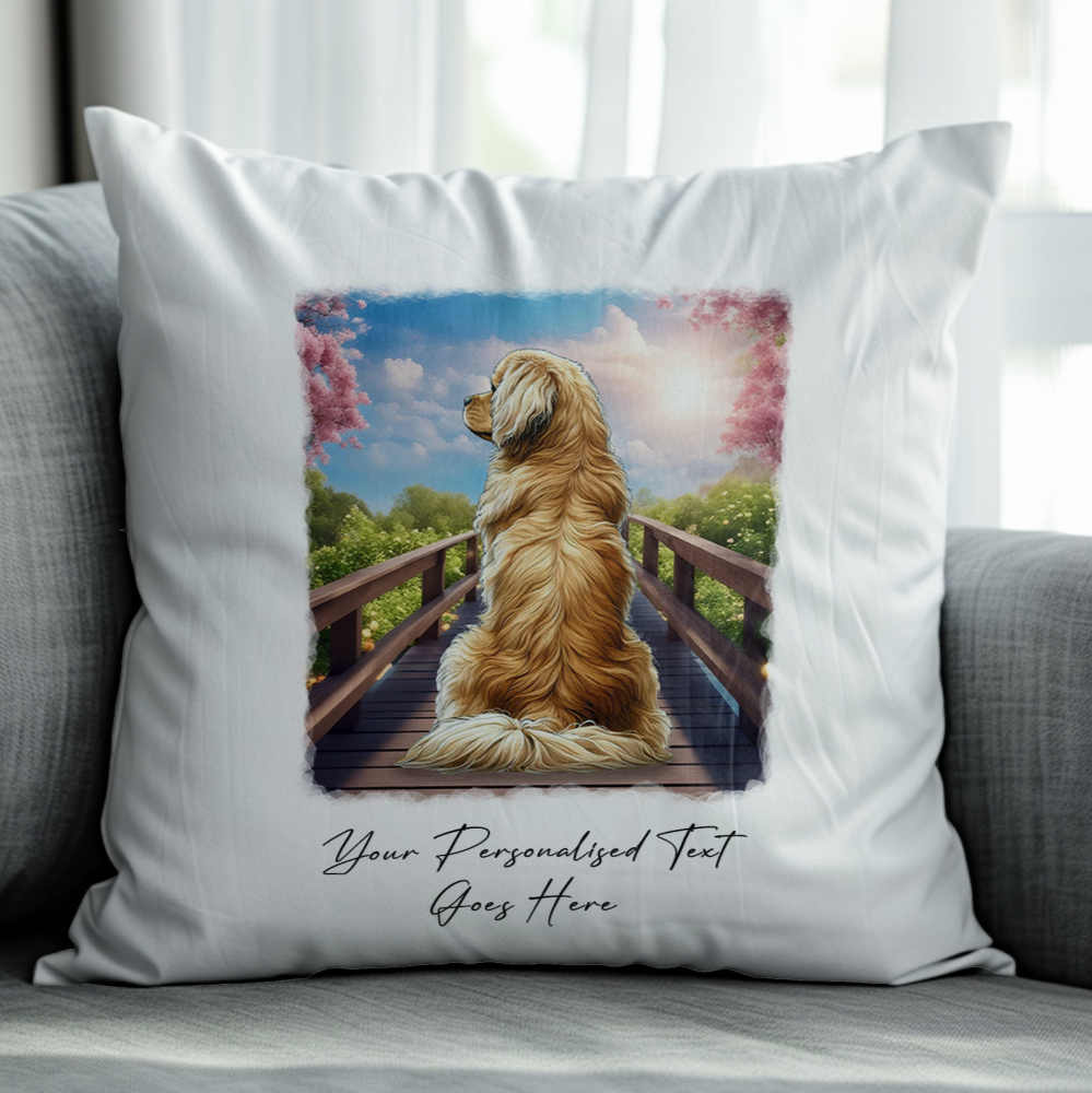 Personalised Bridge Dog Memorial Tibetan Spaniel - Keepsake Gift Cushion, by Floppsie Moppsie – floppsiemoppsie at floppsiemoppsie.co.uk