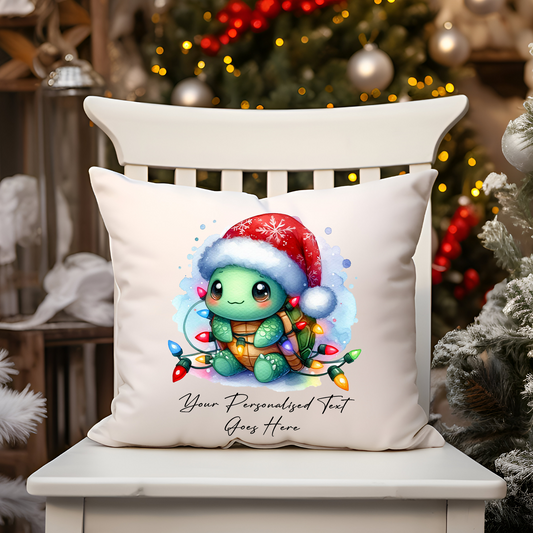 Personalised Tortoise Turtle in Christmas Lights Cushion Cover Gift - Style A