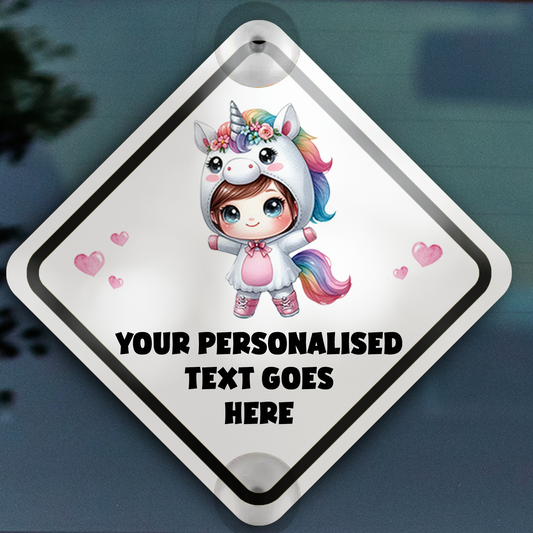 Personalised Baby Child On Board Car Window Sign - Unicorn