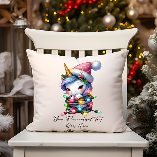 Personalised Unicorn in Christmas Lights Cushion Cover Gift - Style A