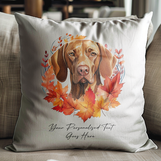 Personalised Vizsla in an Autumn wreath - Keepsake Gift cushion, by Floppsie Moppsie – floppsiemoppsie at floppsiemoppsie.co.uk