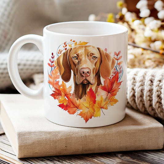 Personalised Vizsla in an Autumn wreath - Keepsake Mug, ideal gift for Birthday and Christmas Gift, by Floppsie Moppsie – floppsiemoppsie at floppsiemoppsie.co.uk