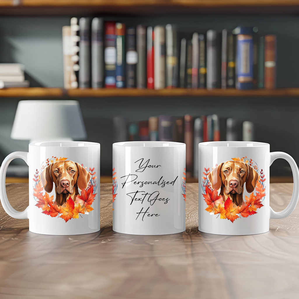 Personalised Vizsla in an Autumn wreath - Keepsake Mug, ideal gift for Birthday and Christmas Gift, by Floppsie Moppsie – floppsiemoppsie at floppsiemoppsie.co.uk