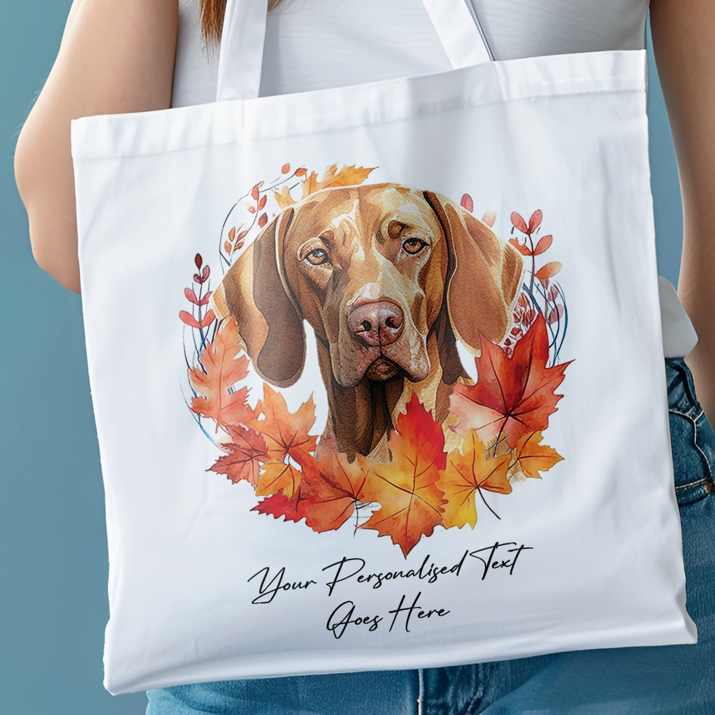 Personalised Dog Autumn Wreath Vizsla Tote Bag