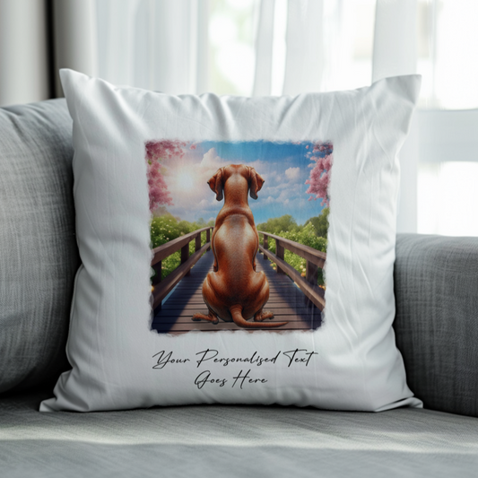 Personalised Bridge Dog Memorial Vizsla - Keepsake Gift Cushion, by Floppsie Moppsie – floppsiemoppsie at floppsiemoppsie.co.uk