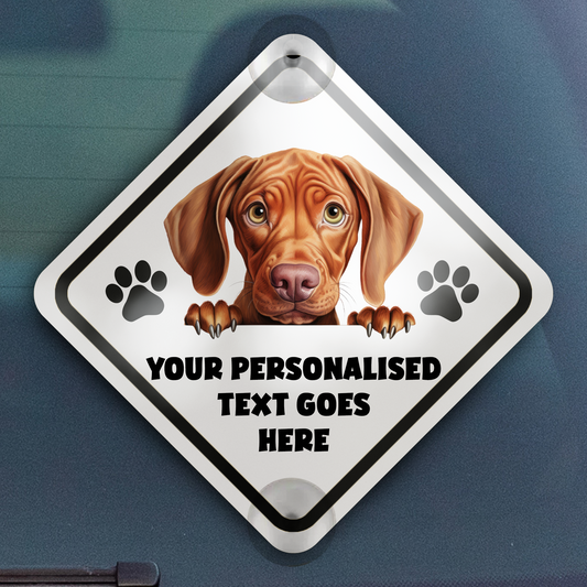 Personalised Dog On Board Car Window Sign - Vizsla