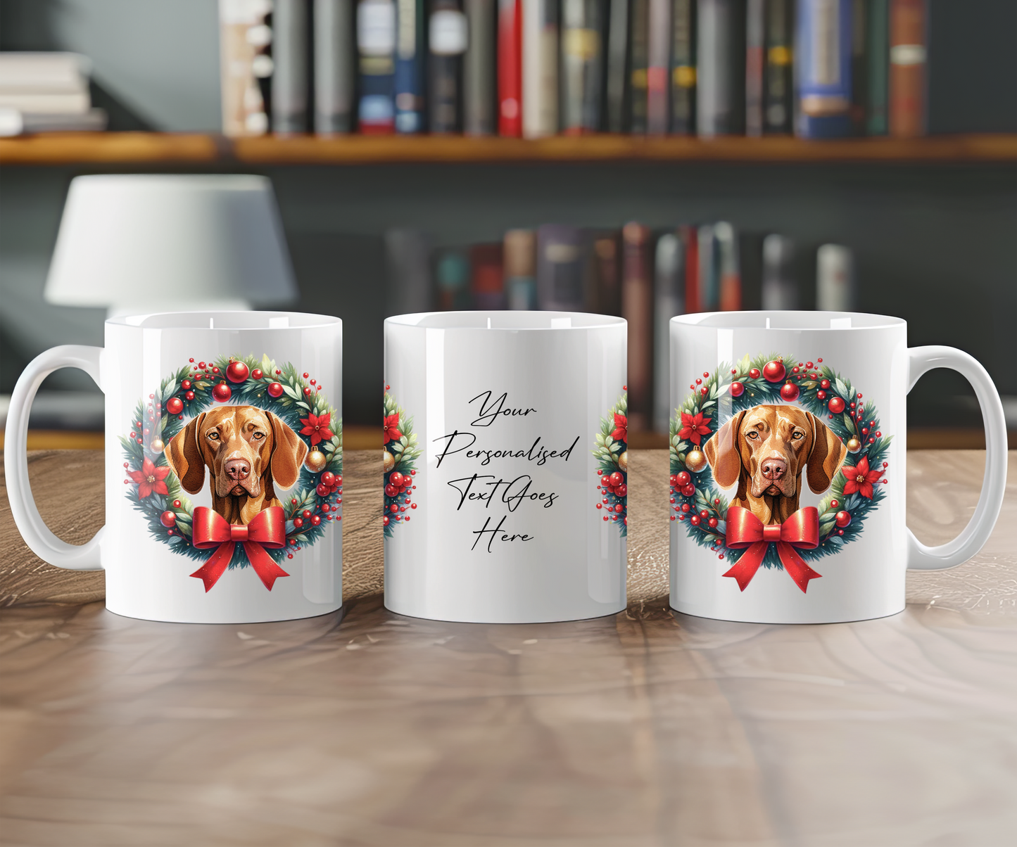 Personalised Vizsla Dog Christmas Wreath Gift Mug