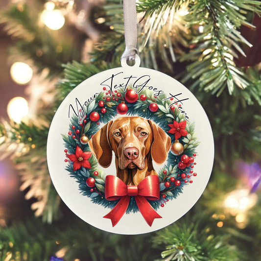 Personalised Vizsla Dog Christmas Wreath - Hanging Bauble Decoration