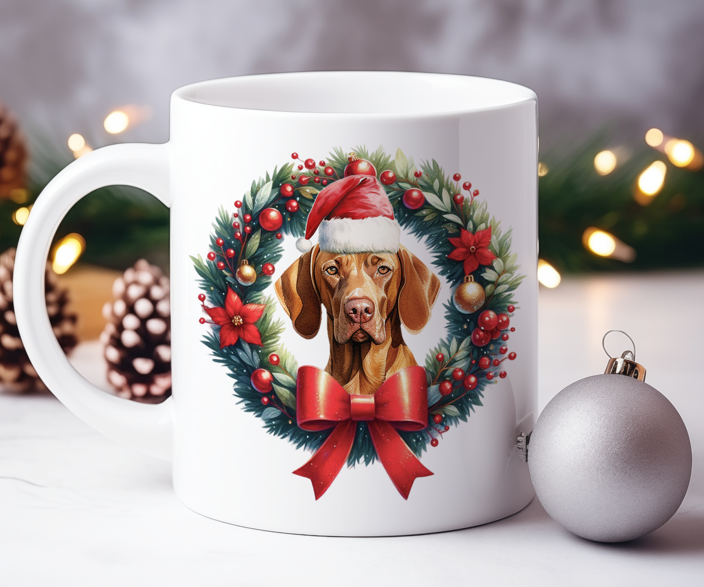 Personalised Vizsla Dog Christmas Wreath Gift Mug