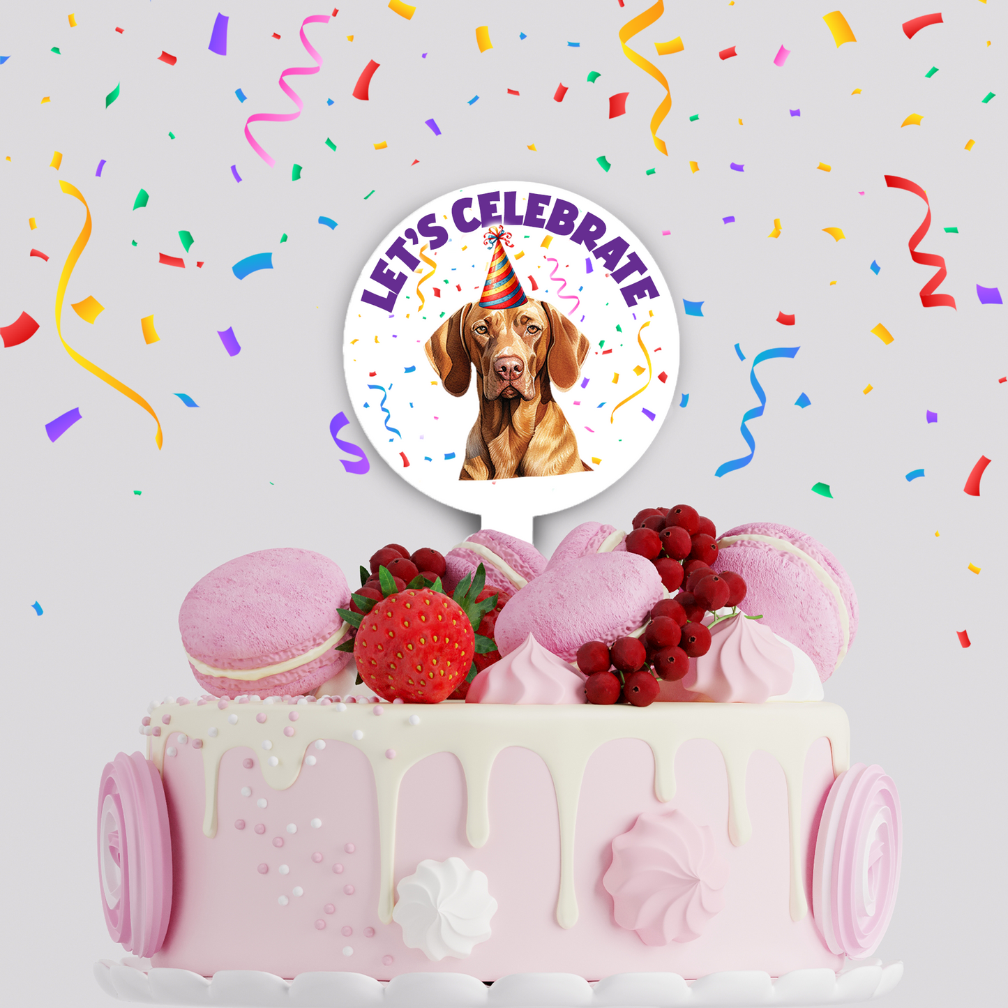 Personalised Dog Party Hat Cake Topper - Vizsla