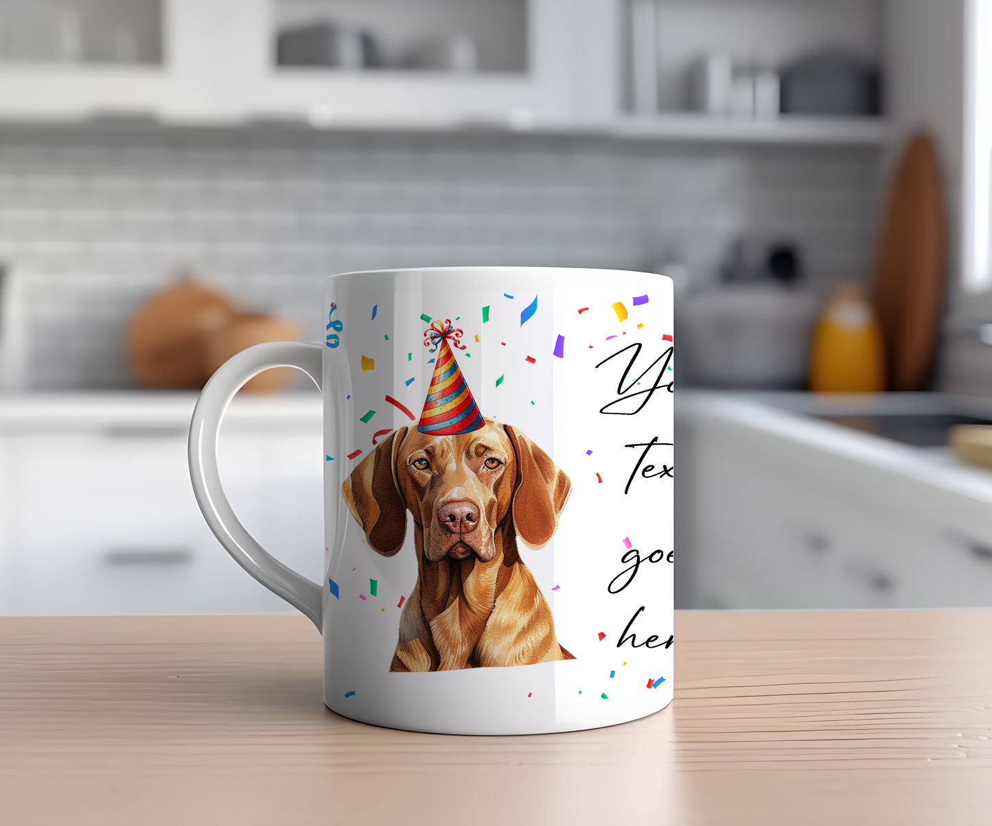 Personalised Dog Gift Mug - Red Staffordshire Bull Terrier with Birthday Congratulations Party Hat