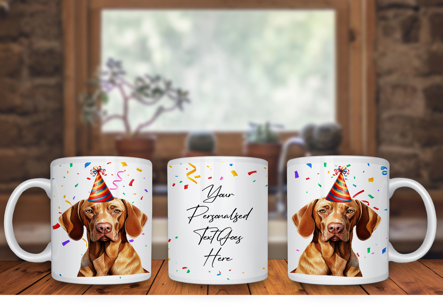 Personalised Dog Gift Mug - Red Staffordshire Bull Terrier with Birthday Congratulations Party Hat