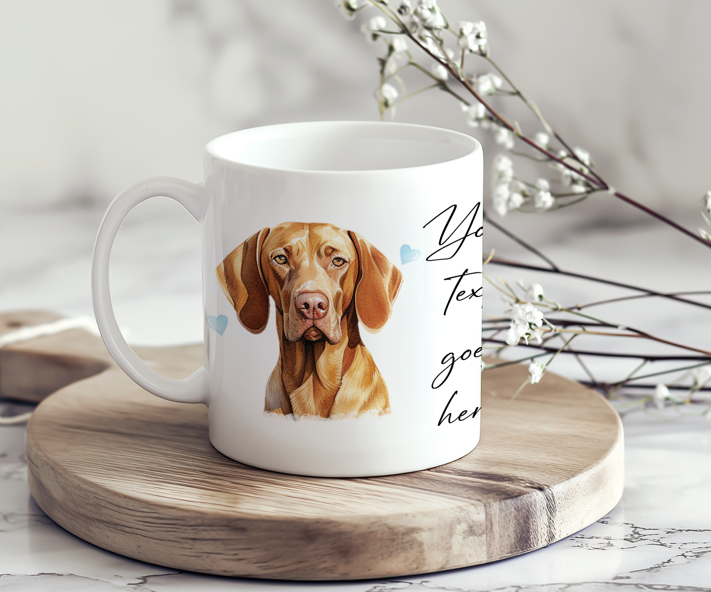 Personalised Dog Gift Mug - Vizsla with Custom Message and Optional Hearts