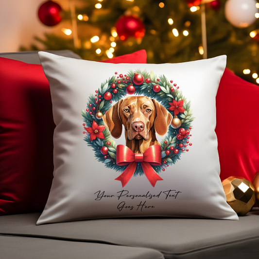 Personalised Vizsla in a Christmas wreath - Keepsake Gift cushion, by Floppsie Moppsie – floppsiemoppsie at floppsiemoppsie.co.uk