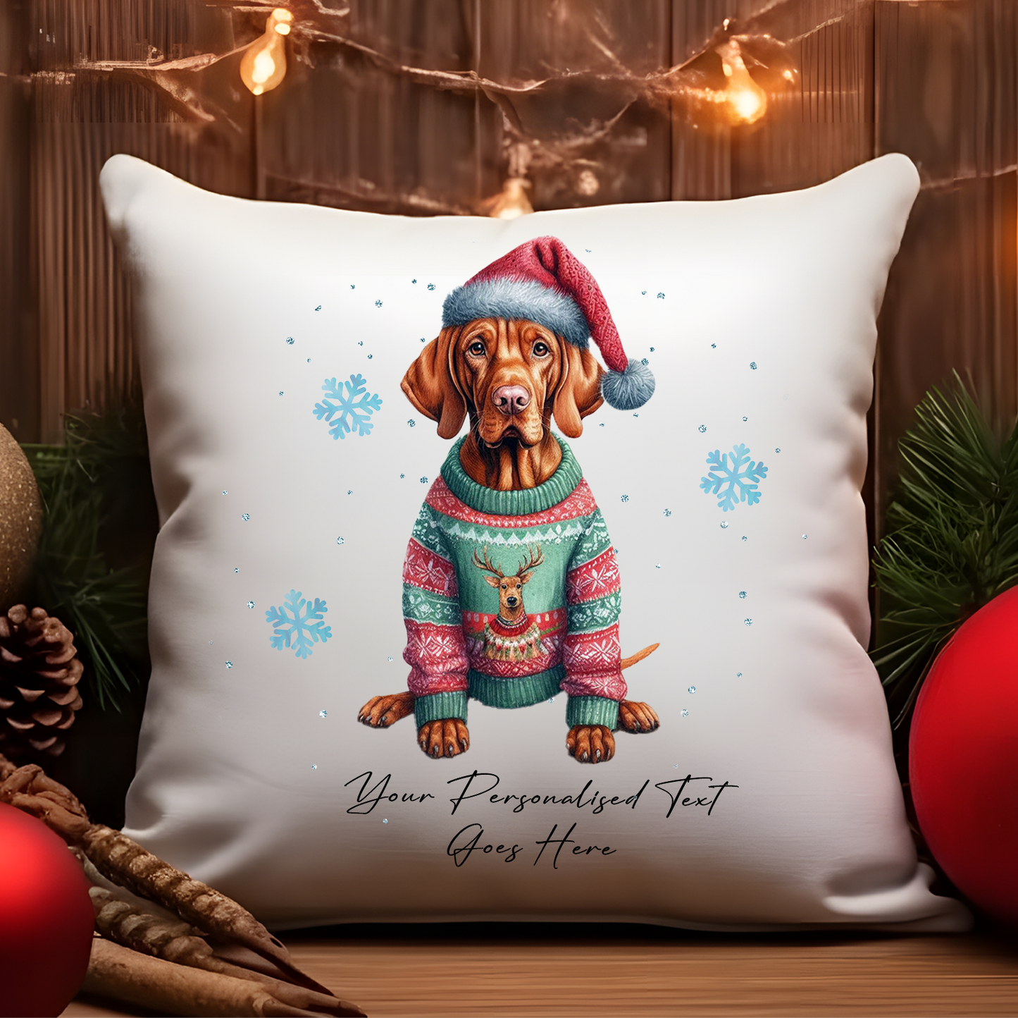 Personalised Vizsla Dog Christmas Jumper Cushion Cover Gift