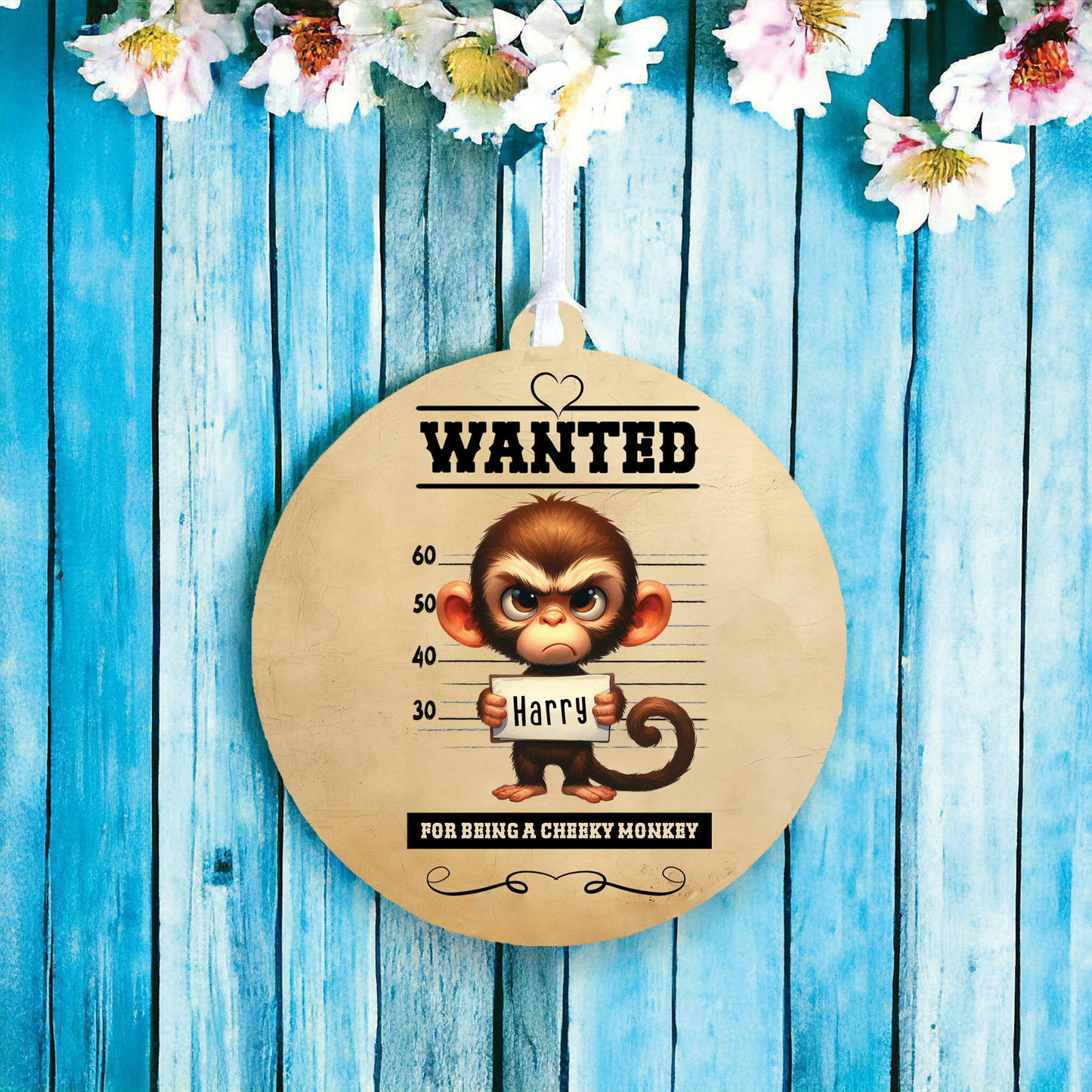 Personalised Monkey Animal Wanted Decoration