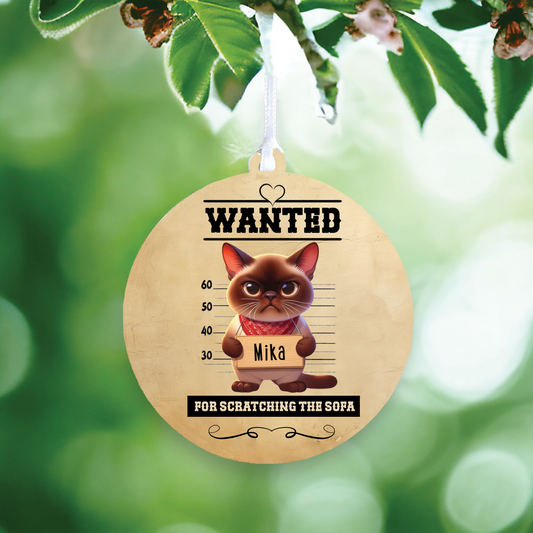 Personalised Burmese Cat Wanted Decoration