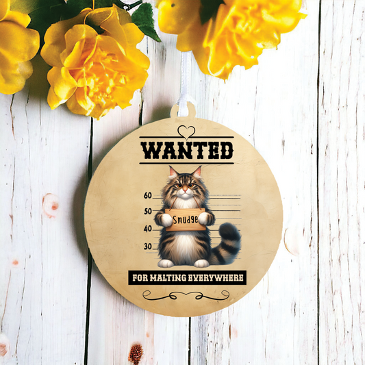 Personalised Norwegian Forest Cat Wanted Decoration