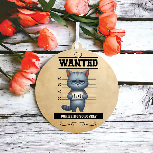 Personalised Russian Blue Cat Wanted Decoration