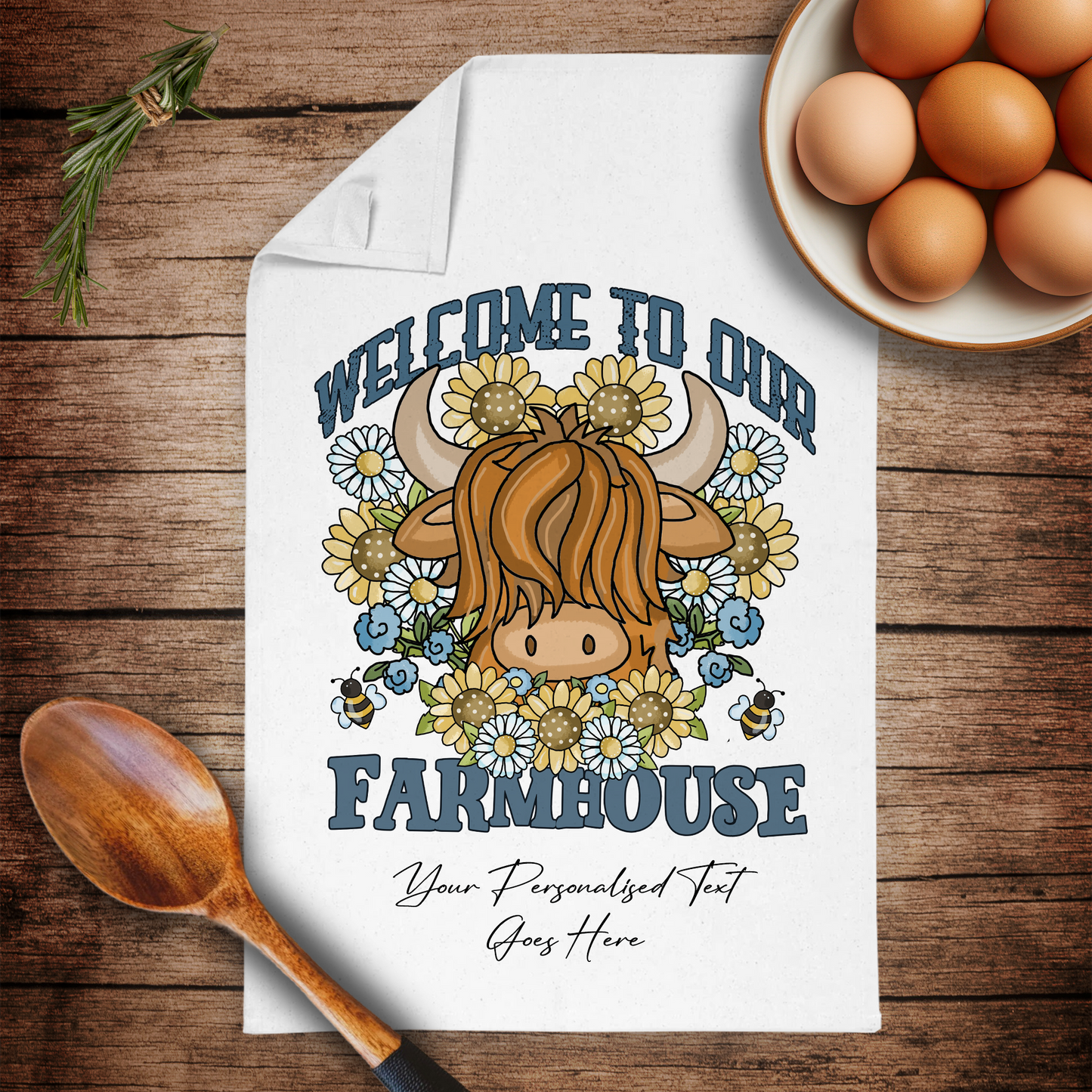 Personalised Welcome To Our Farmhouse Tea Towel