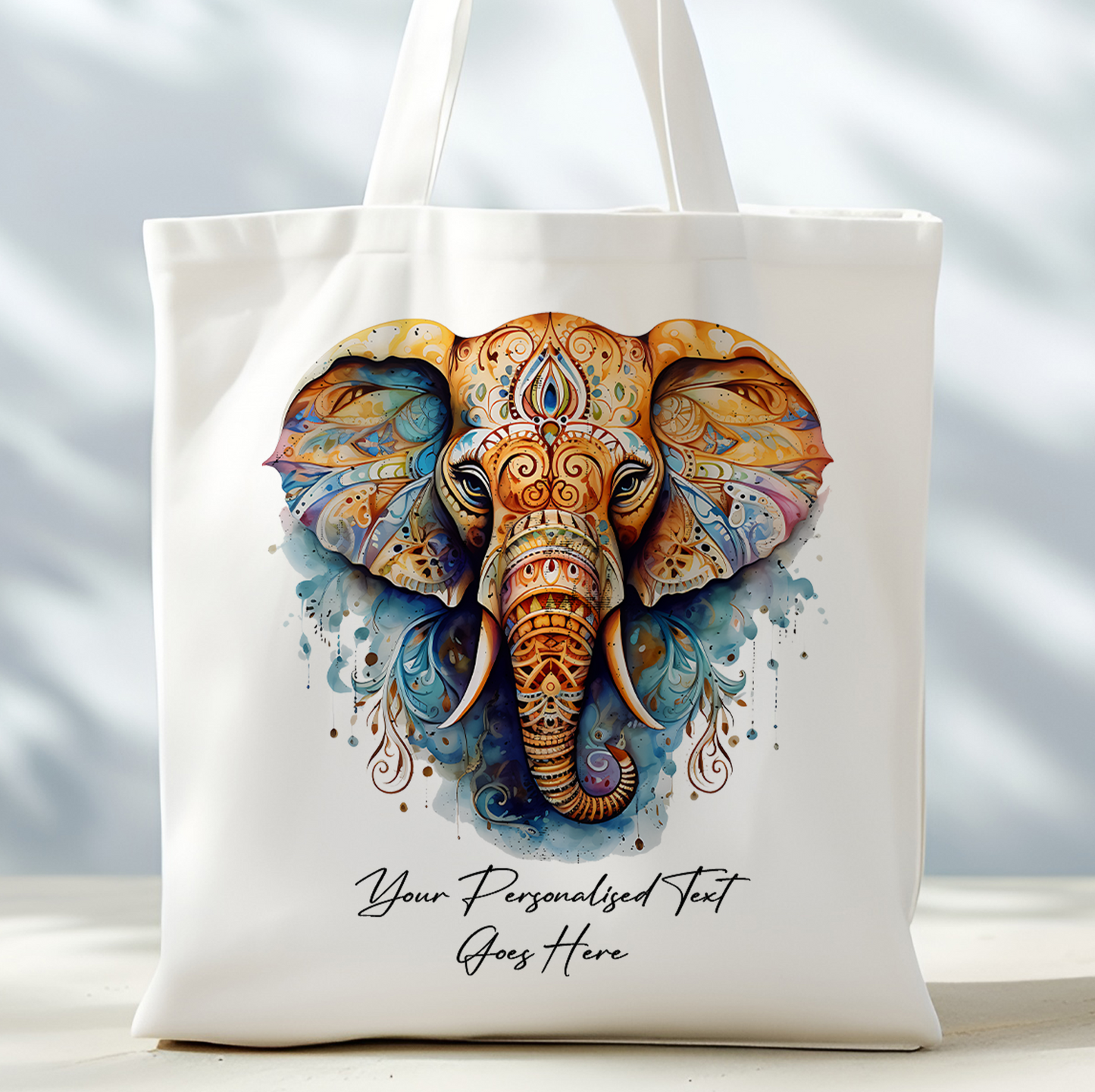 Personalised Watercolour Elephant Tote Bag