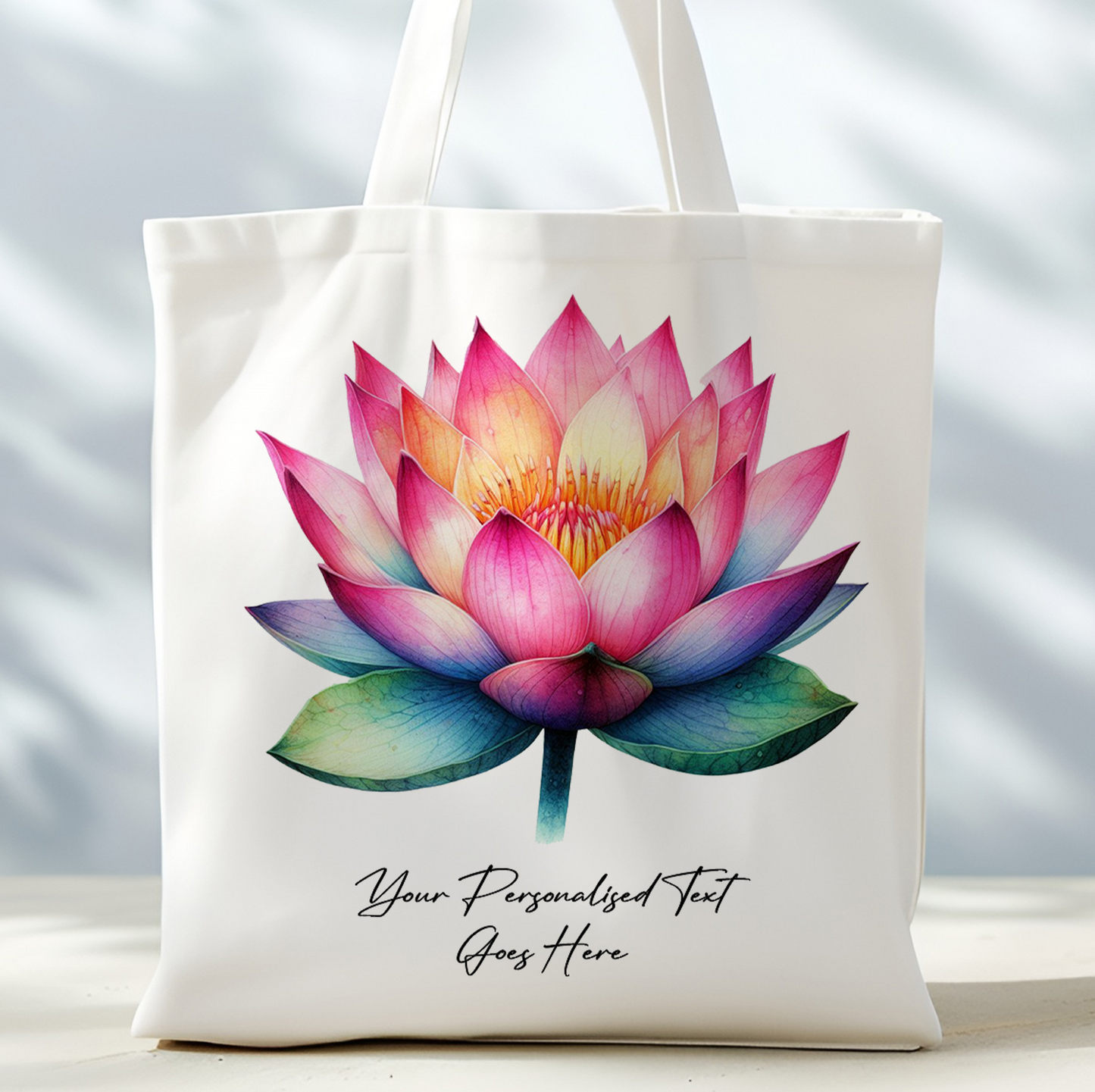 Personalised Watercolour Lotus Tote Bag